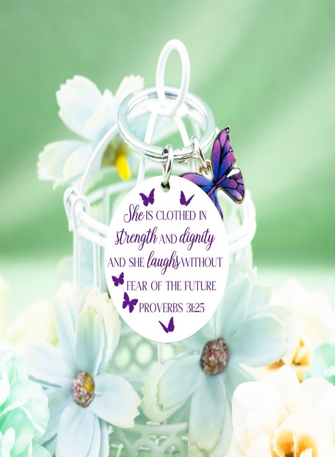 igvean Christian Gifts for Women Bible Verse Gifts Purple Butterfly Keychain Baptism Favors Inspirational Religious Gift for Women Friends Bestie Mother Bible Accessories - Image 3